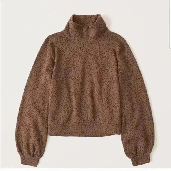 Abercrombie & Fitch soft AF Dark Brown Animal Print Turtleneck Sweatshirt Size M - Picture 1 of 9